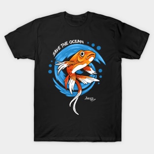 Save the Ocean Orange Fish with Blue Waves - Environment T-Shirt